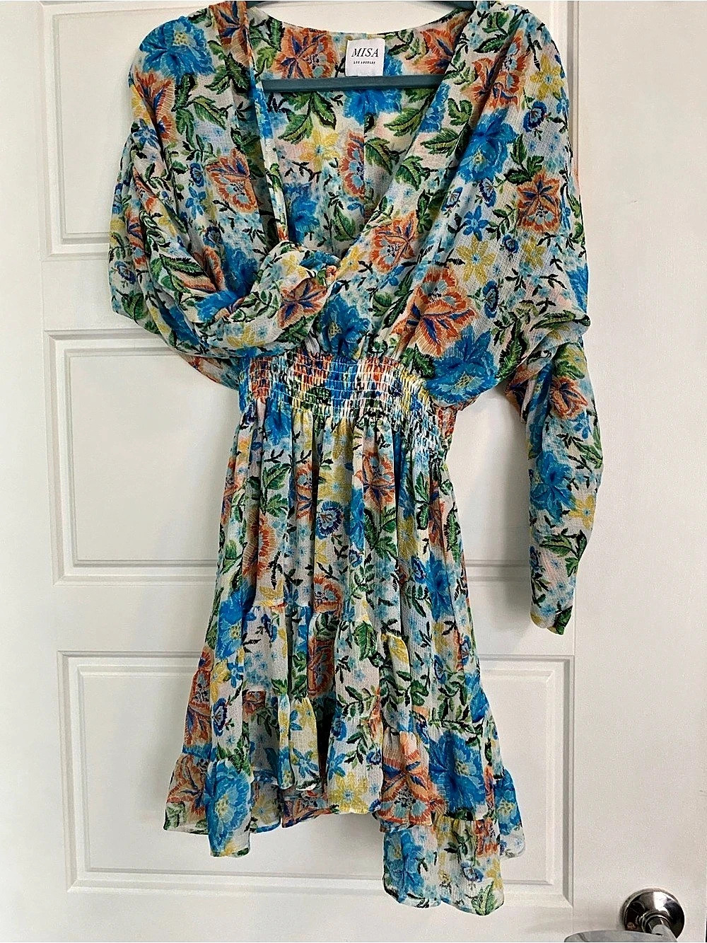 MISA Floral Mini Dress in Blue & Orange Size Large
